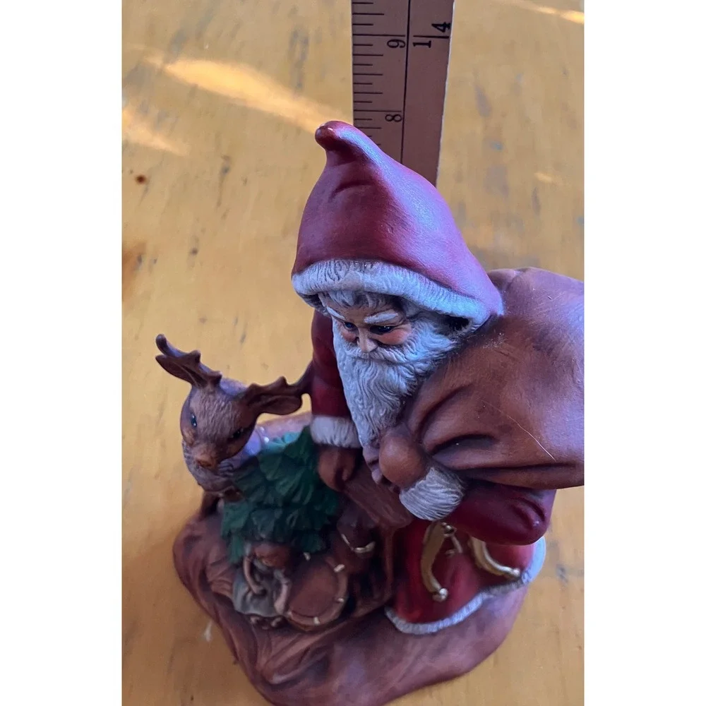 Vintage 1989 Ceramic Santa Figurine Reindeer Sled Red Large 9 Inch Holiday Decor